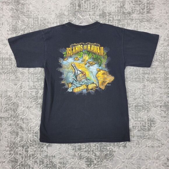 Vintage Hawaii Islands Shirt Men's Medium Black Hang Loose Aloha Faded Y2K - Picture 1 of 8